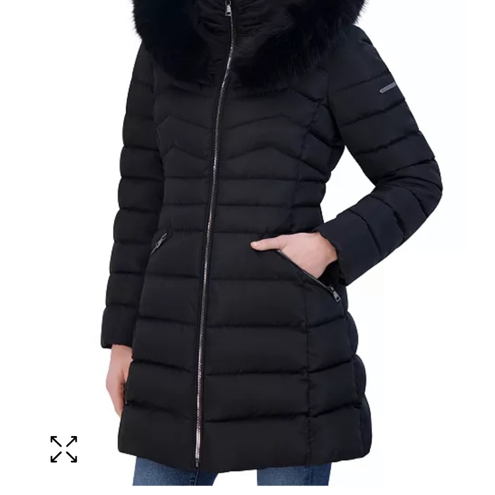 Laundry By Shelli Segal Black Puffer Jacket with Faux Fur